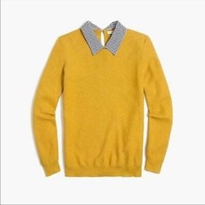 J. Crew Mustard Yellow Striped Blue Thermal Cotton Sweater Size XS AD035